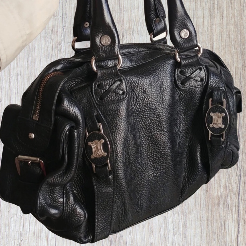 Vintage Celine Authentic Black Logo Leather Handbag Bag CE00 / 33 made in italy - Picture 6 of 10
